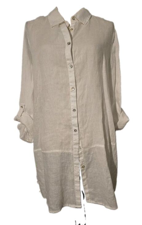 Tahari Tops - Tahari Womens White 100% Linen Tunic Shirt Roll Tab Long Sleeve Button Down 1X